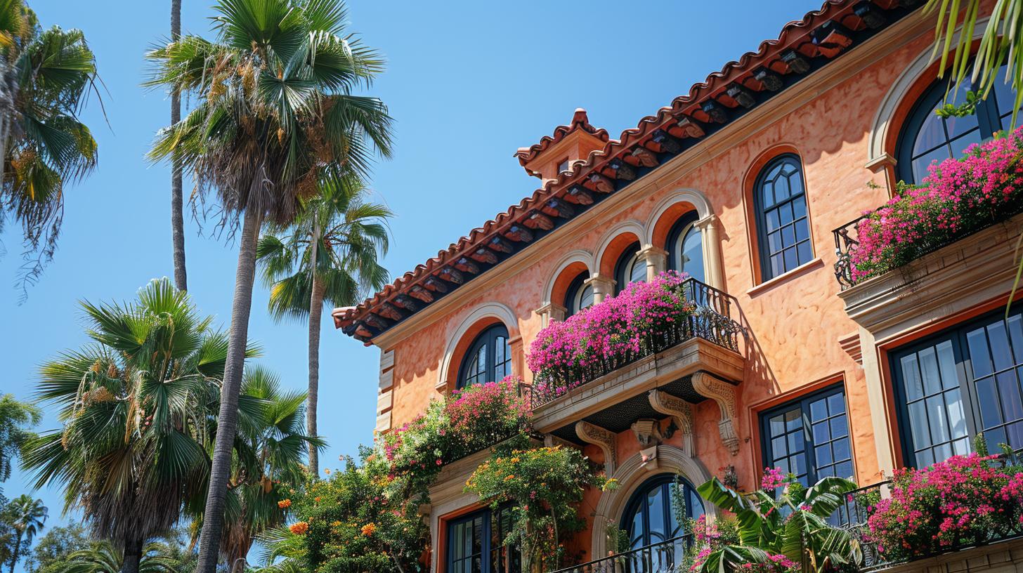 Urban oasis with green roofs and cypress highlights